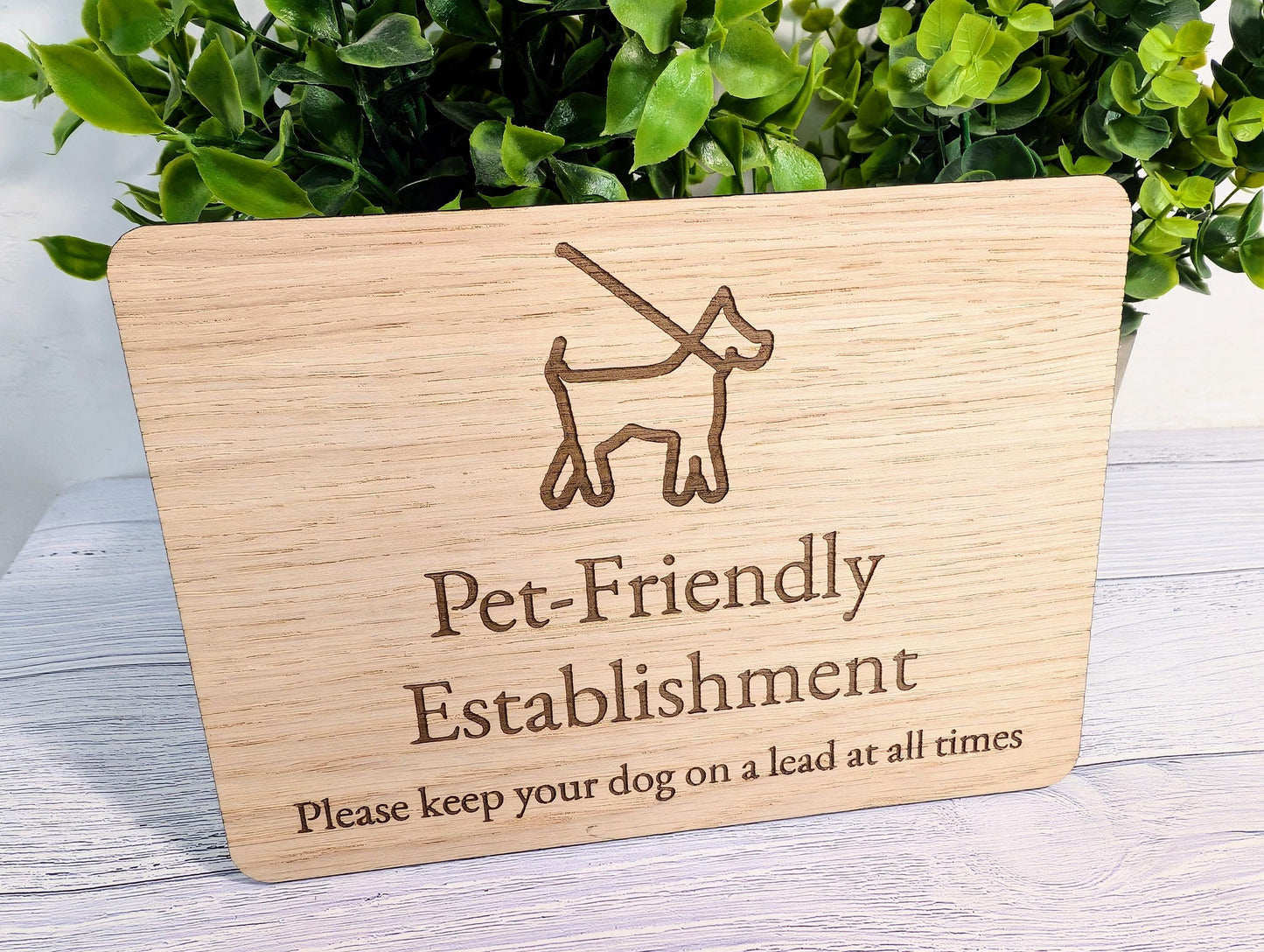 Dog on Lead Sign – Pet Friendly Establishment Sign – Oak Veneer Dog Sign – Keep Dogs on Lead – Optional Wooden Stand