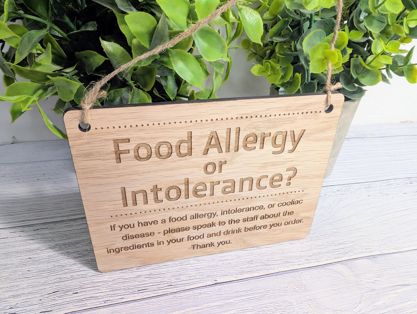 Food Allergy Notice Wooden Sign – Oak Veneer Allergy Info Sign – Coeliac & Allergy Warning – Wood Cafe, Restaurant, Pub Safety Signage