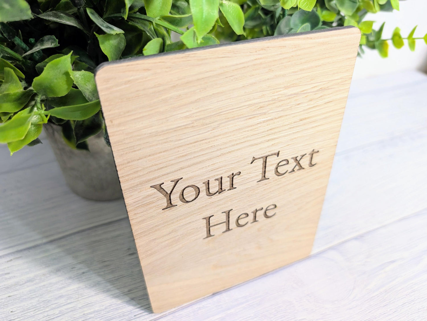 Personalised Oak Sign – Custom Text Portrait Plaque – Wooden Business or Home Sign – Freestanding or Stick-On Display