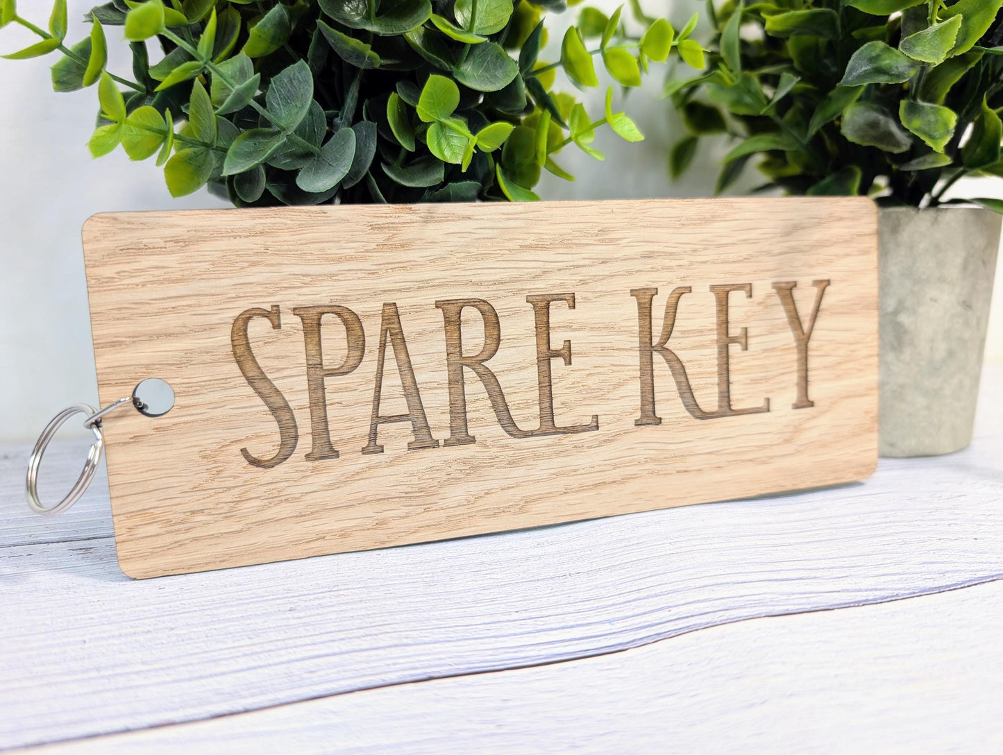 Spare Key Wooden Keyring – Extra Large 200x80mm Oak Veneer – Handmade in Wales, Eco Friendly Tag for Home, Guest or Holiday Let