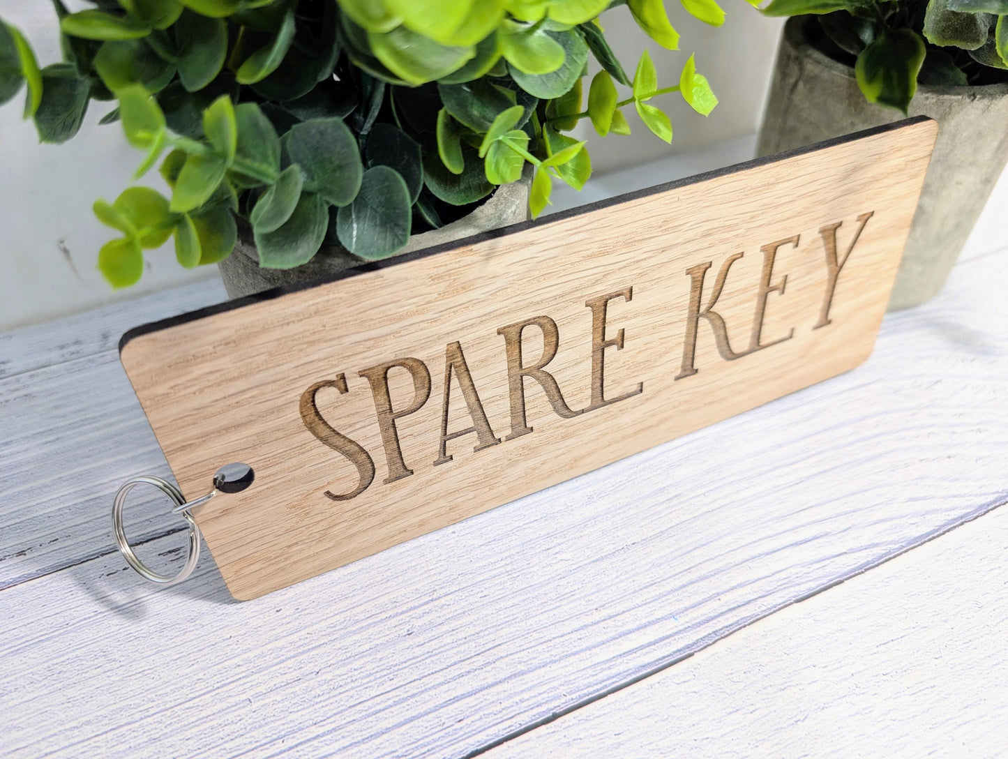 Spare Key Wooden Keyring – Extra Large 200x80mm Oak Veneer – Handmade in Wales, Eco Friendly Tag for Home, Guest or Holiday Let