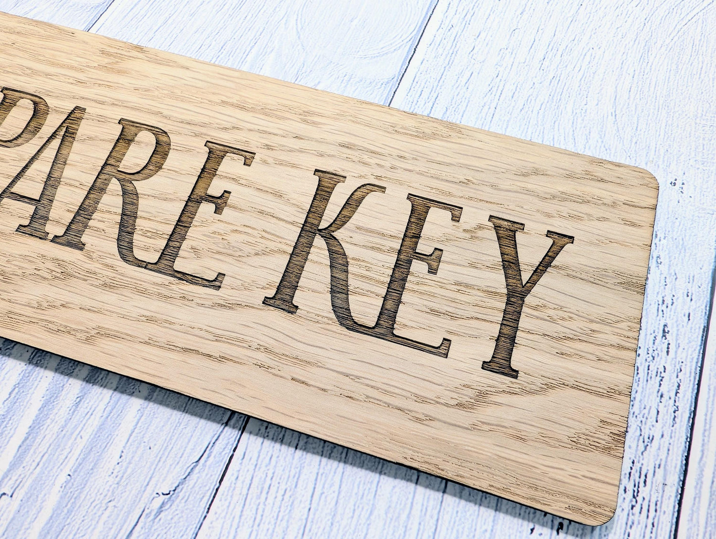 Spare Key Wooden Keyring – Extra Large 200x80mm Oak Veneer – Handmade in Wales, Eco Friendly Tag for Home, Guest or Holiday Let