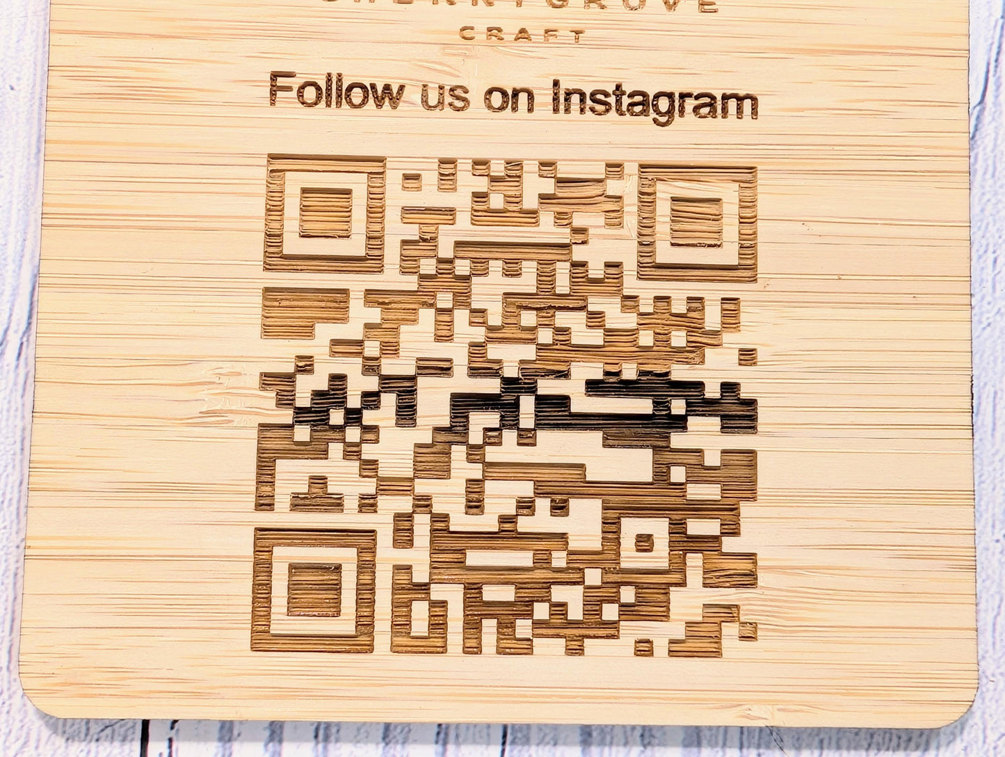 Personalised Bamboo QR Code Coaster | Instagram Follow Us Display with Logo | Eco Friendly Business Promo | Custom Social Media