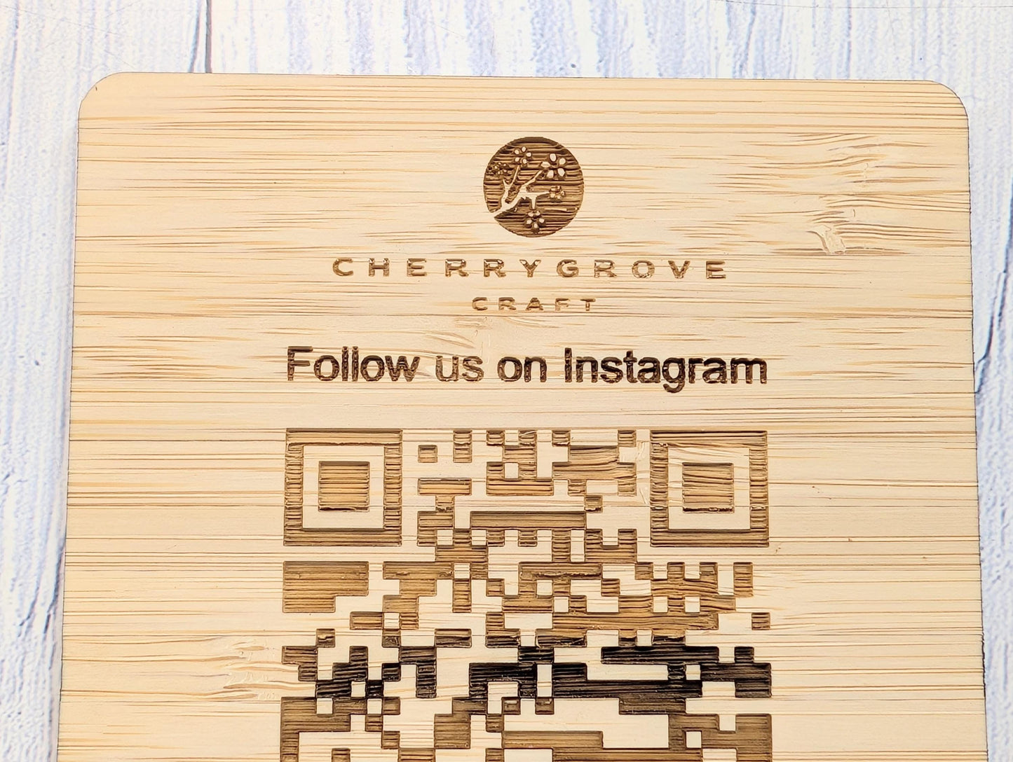 Personalised Bamboo QR Code Coaster | Instagram Follow Us Display with Logo | Eco Friendly Business Promo | Custom Social Media
