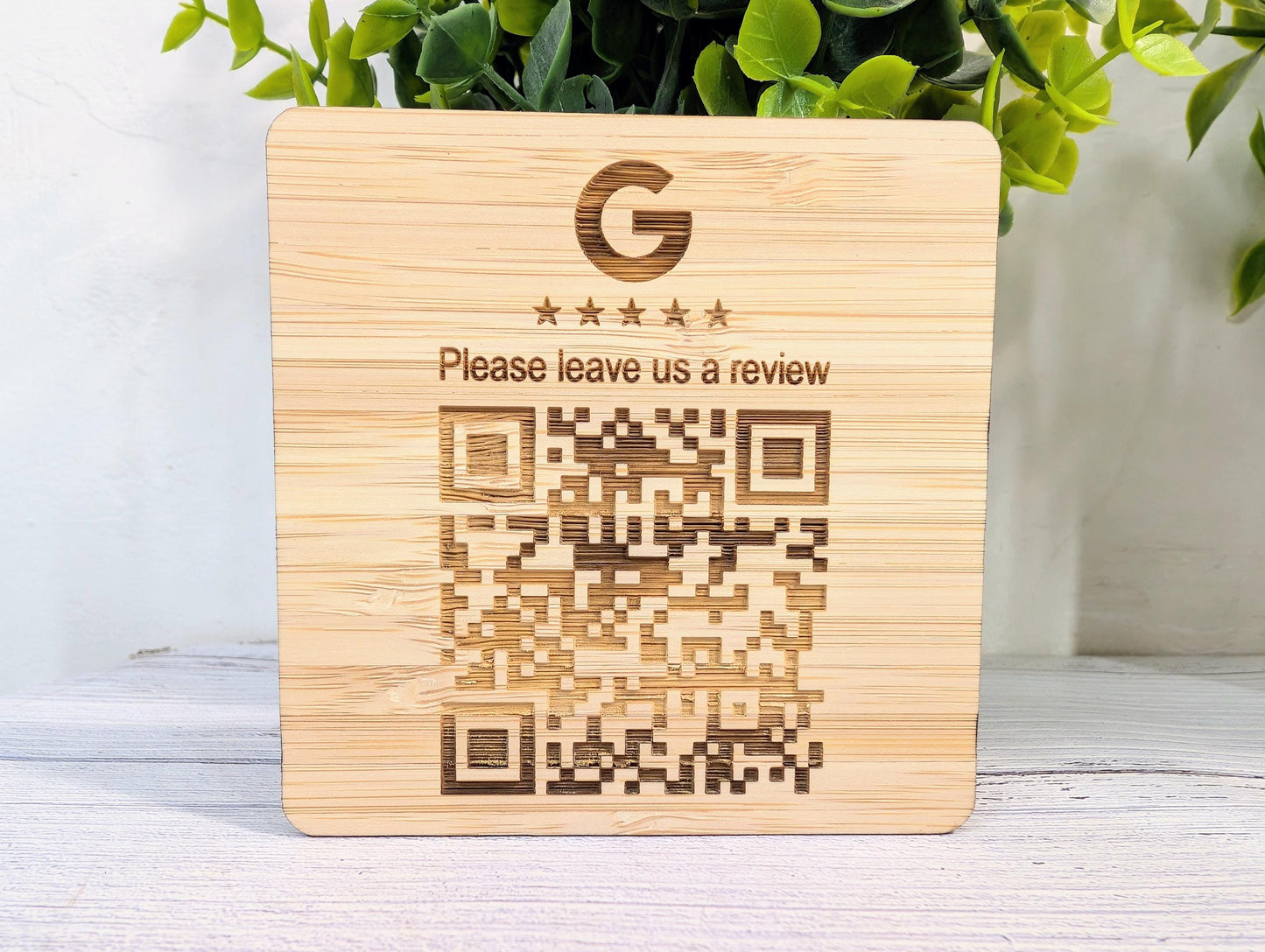 Personalised Bamboo QR Code Coaster | Google Reviews QR Code with Logo | Eco Friendly Shop, Cafe, Restaurant, Pub Promotional Drink Mats