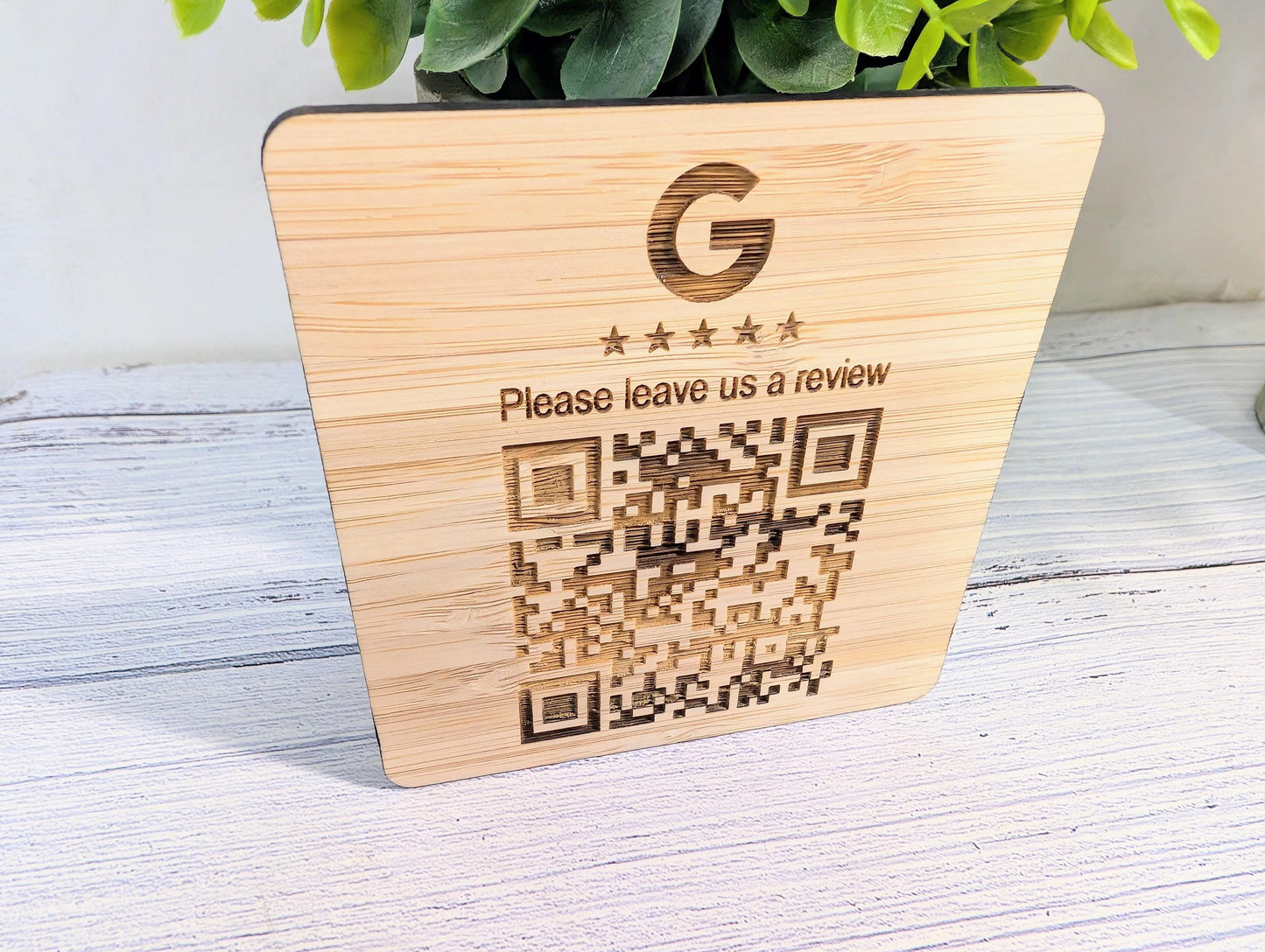 Personalised Bamboo QR Code Coaster | Google Reviews QR Code with Logo | Eco Friendly Shop, Cafe, Restaurant, Pub Promotional Drink Mats