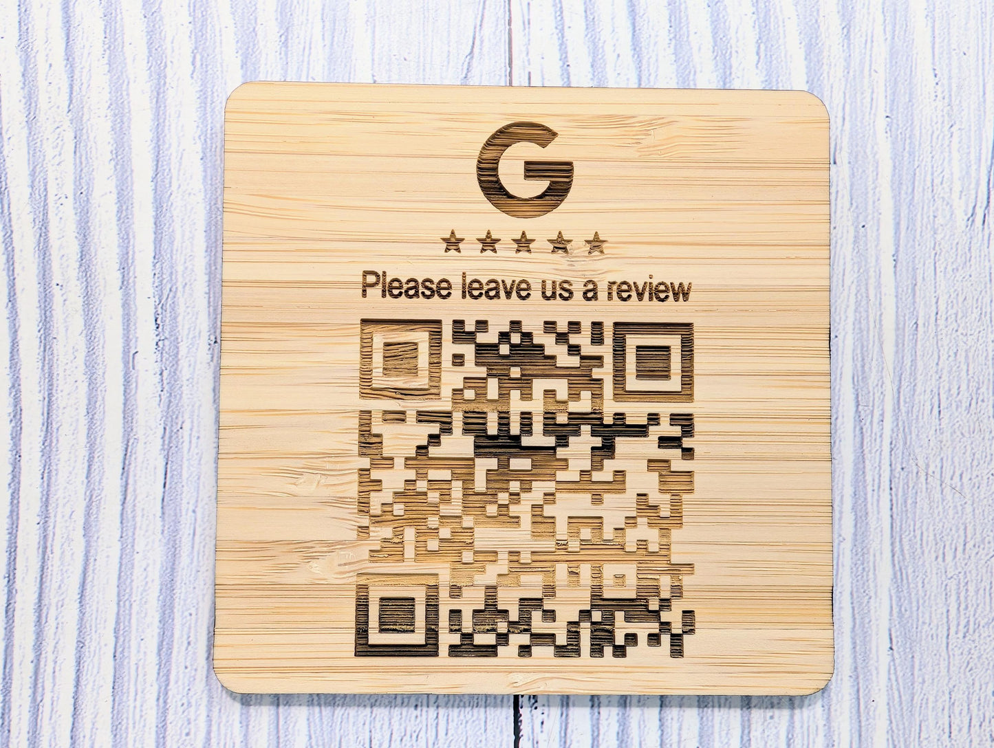 Personalised Bamboo QR Code Coaster | Google Reviews QR Code with Logo | Eco Friendly Shop, Cafe, Restaurant, Pub Promotional Drink Mats