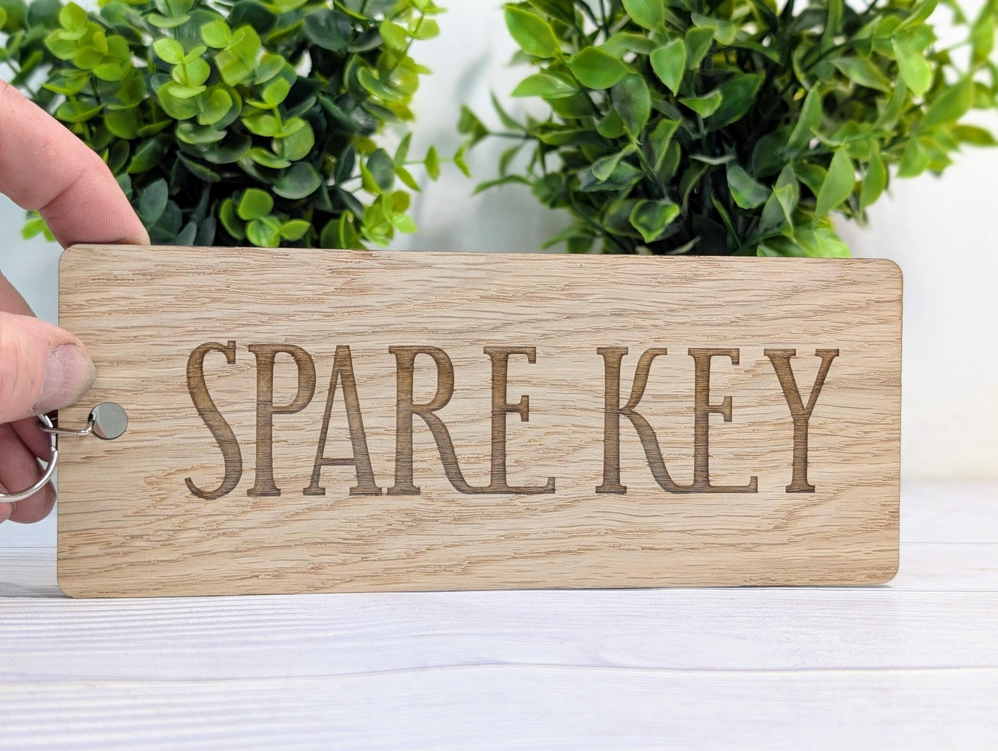 Spare Key Wooden Keyring – Extra Large 200x80mm Oak Veneer – Handmade in Wales, Eco Friendly Tag for Home, Guest or Holiday Let