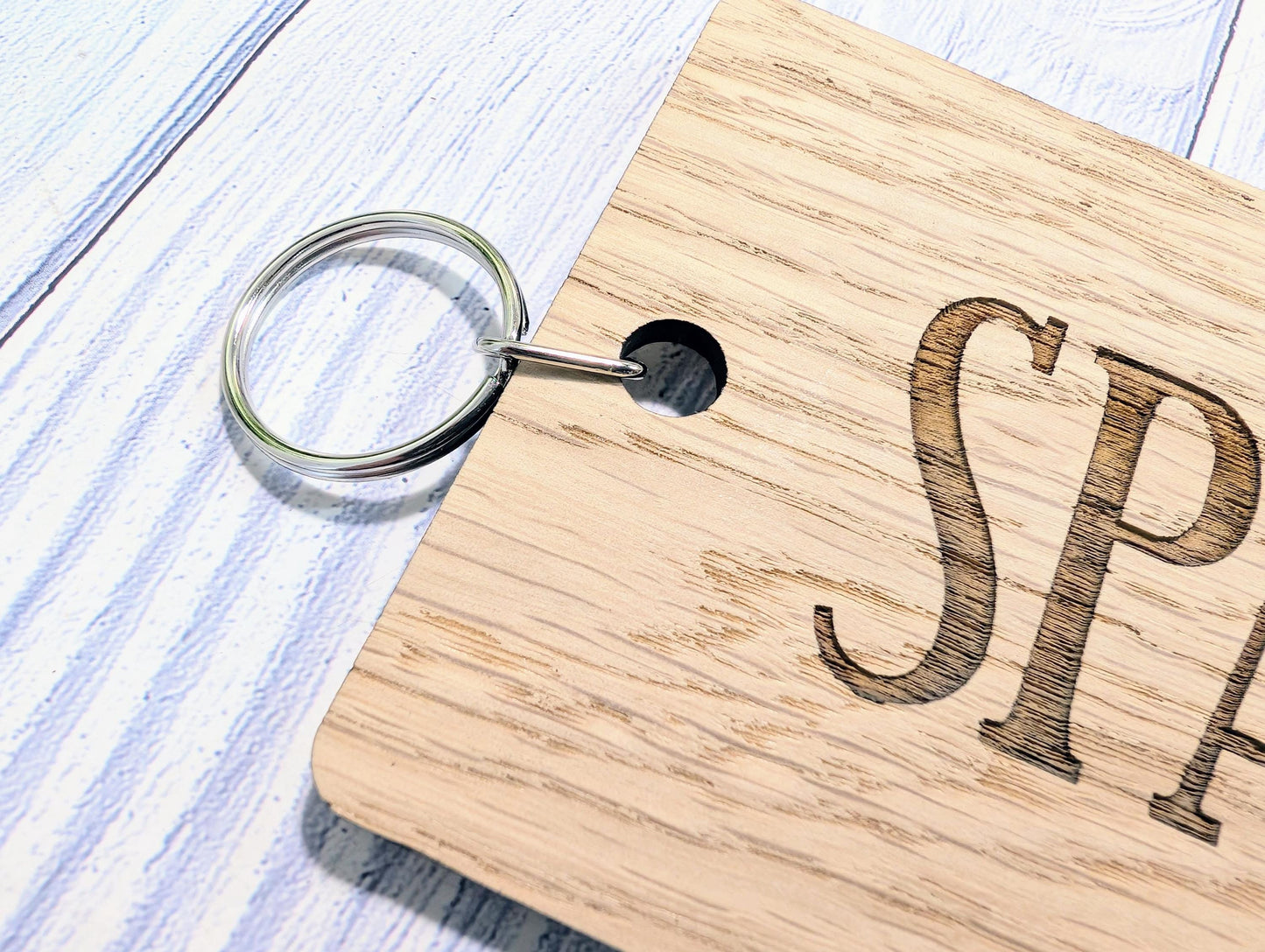 Spare Key Wooden Keyring – Extra Large 200x80mm Oak Veneer – Handmade in Wales, Eco Friendly Tag for Home, Guest or Holiday Let