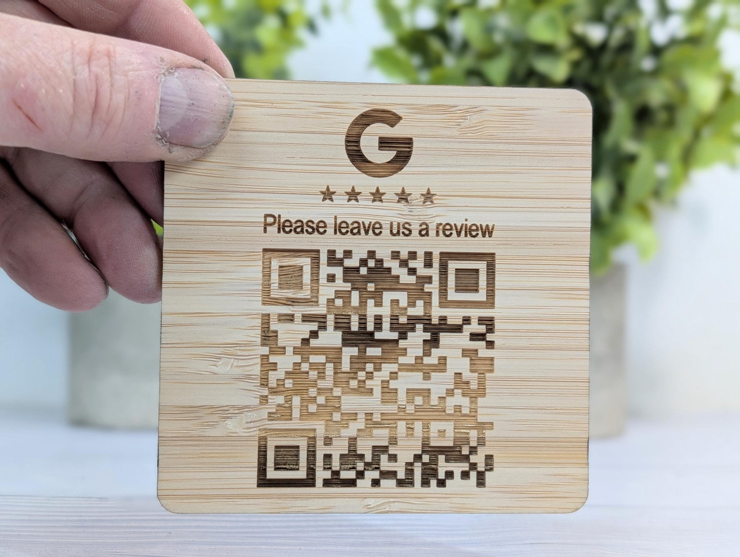 Personalised Bamboo QR Code Coaster | Google Reviews QR Code with Logo | Eco Friendly Shop, Cafe, Restaurant, Pub Promotional Drink Mats