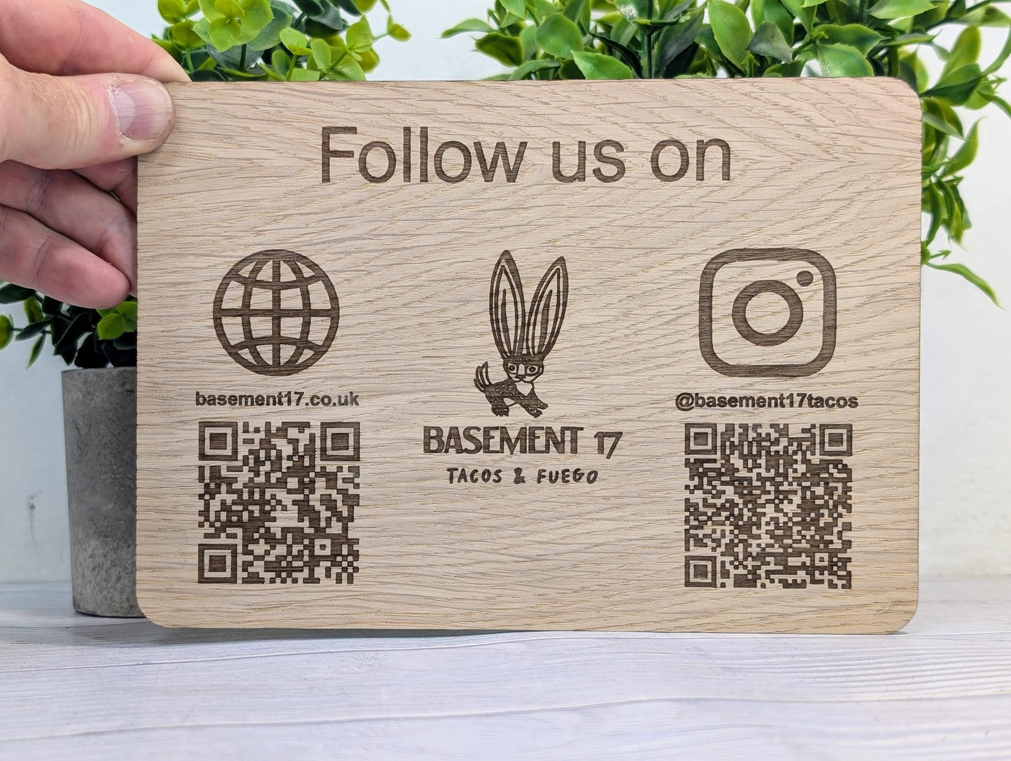 Wooden Social Media Sign | Custom QR Codes for Website, Instagram & Facebook | Handmade Sustainable Craft | Market Stall Signage Plaque