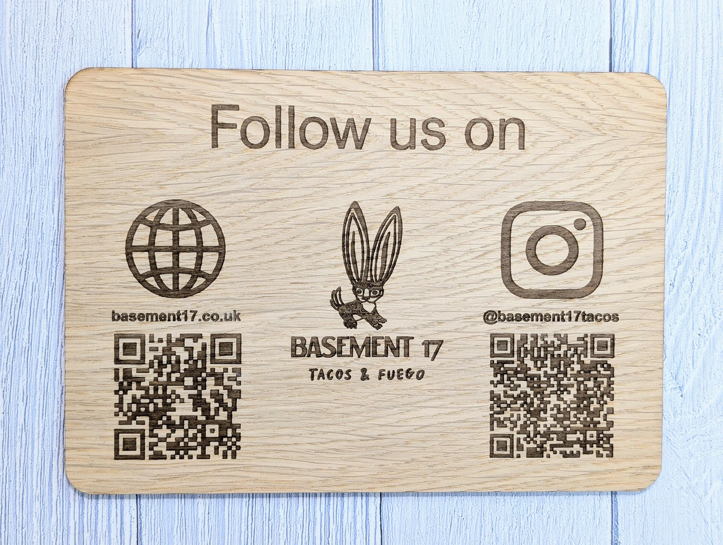 Wooden Social Media Sign | Custom QR Codes for Website, Instagram & Facebook | Handmade Sustainable Craft | Market Stall Signage Plaque