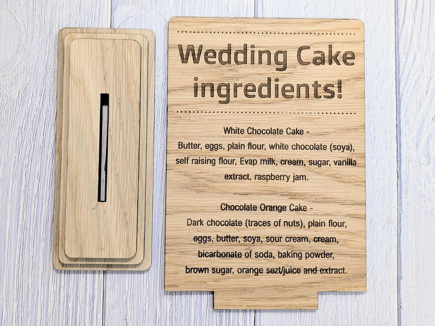Wedding Cake Food Allergy Sign – Custom Engraved Personalised Wooden Safety Notice, Catering, Baking, Intolerance & Coeliac Info for Events