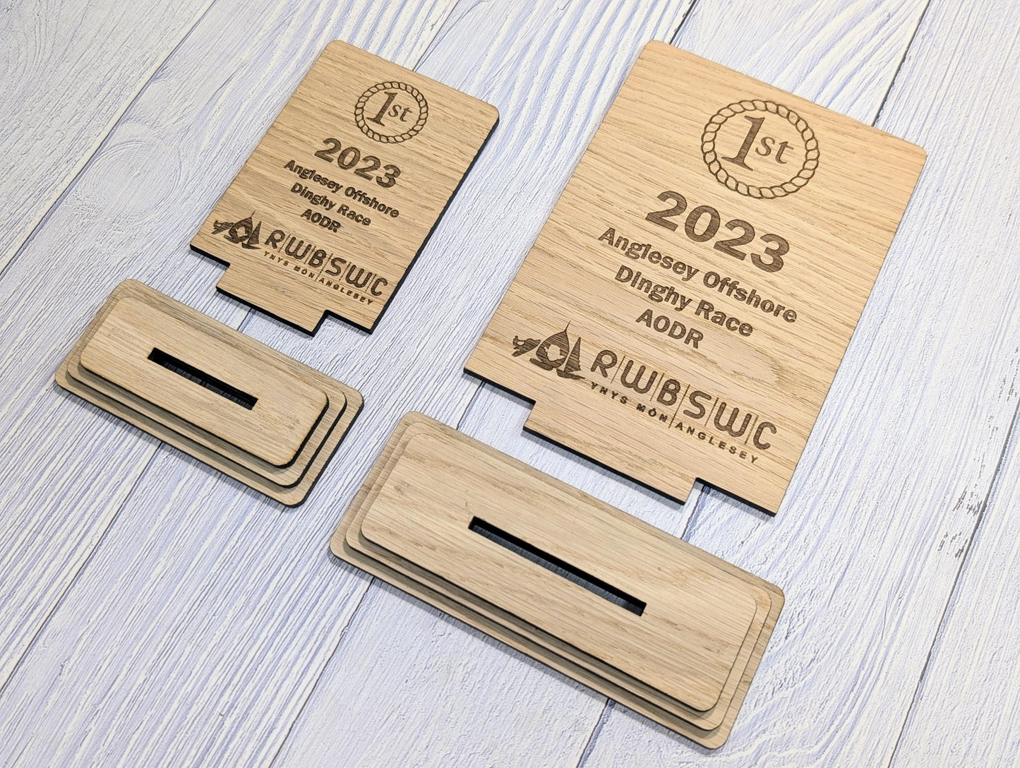 Freestanding Wooden Sports Award Trophy – Custom Text and Logo – Football, Rugby, Sailing, Netball, Cricket – Eco Friendly, 2 Sizes