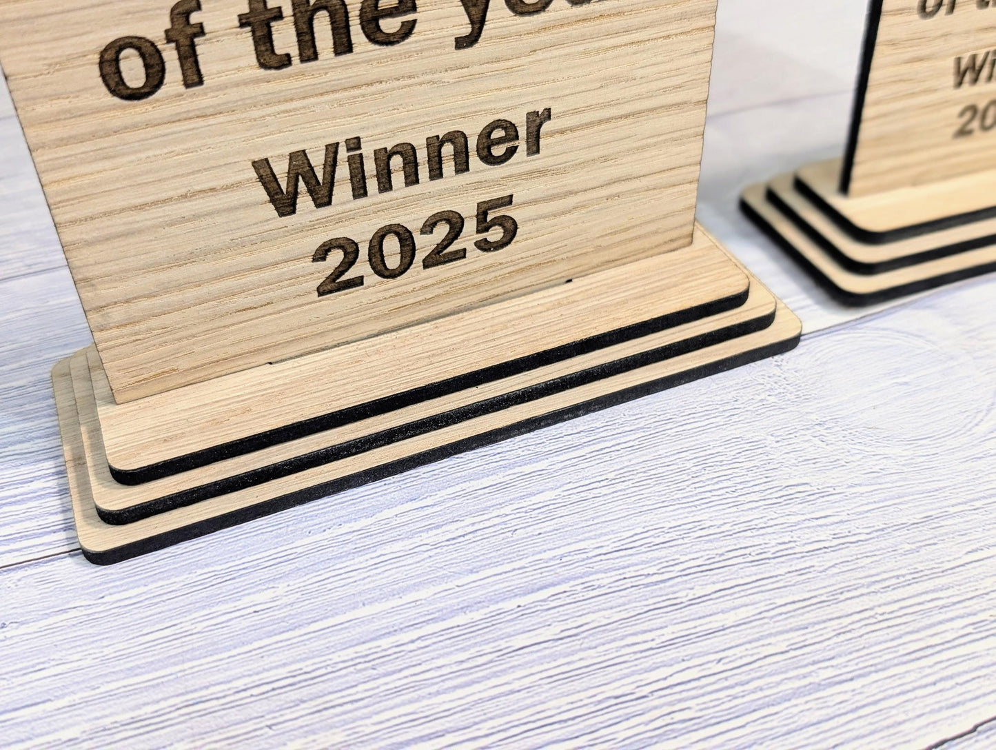 Freestanding Wooden Business Award Trophy – Custom Text & Logo – Franchise of the Year Example – Eco Friendly, Flat Pack, 2 Sizes