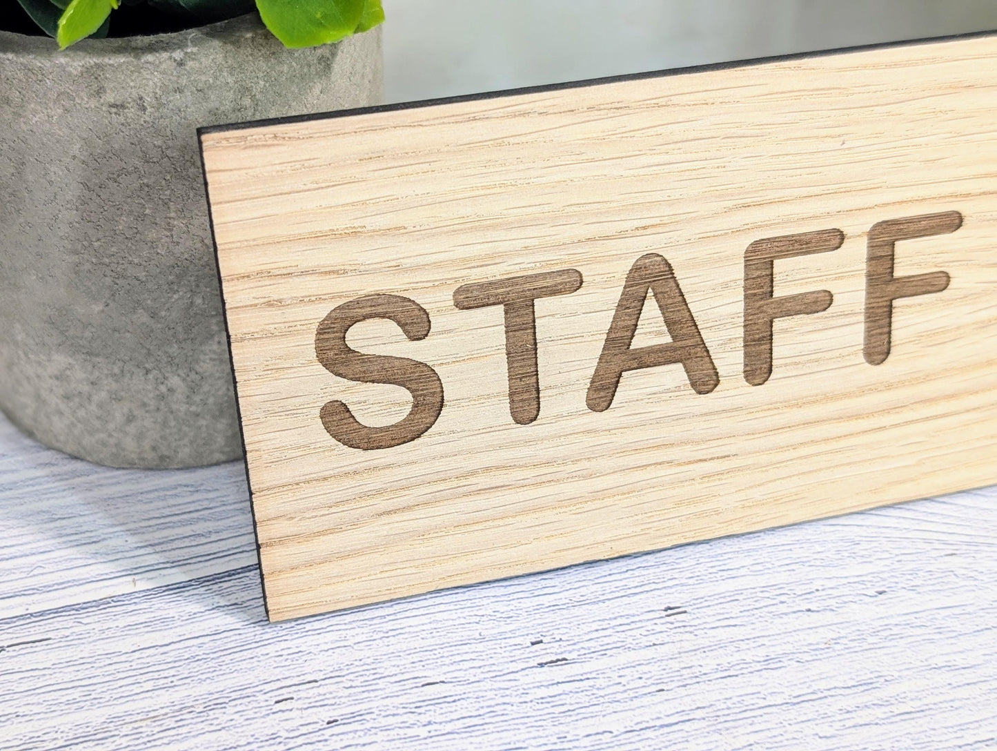 Staff Only Sign – Personalised Wooden Door Sign | Custom Text Oak Veneer Wall Plaque | Private Shop Cafe Warehouse Office Signage