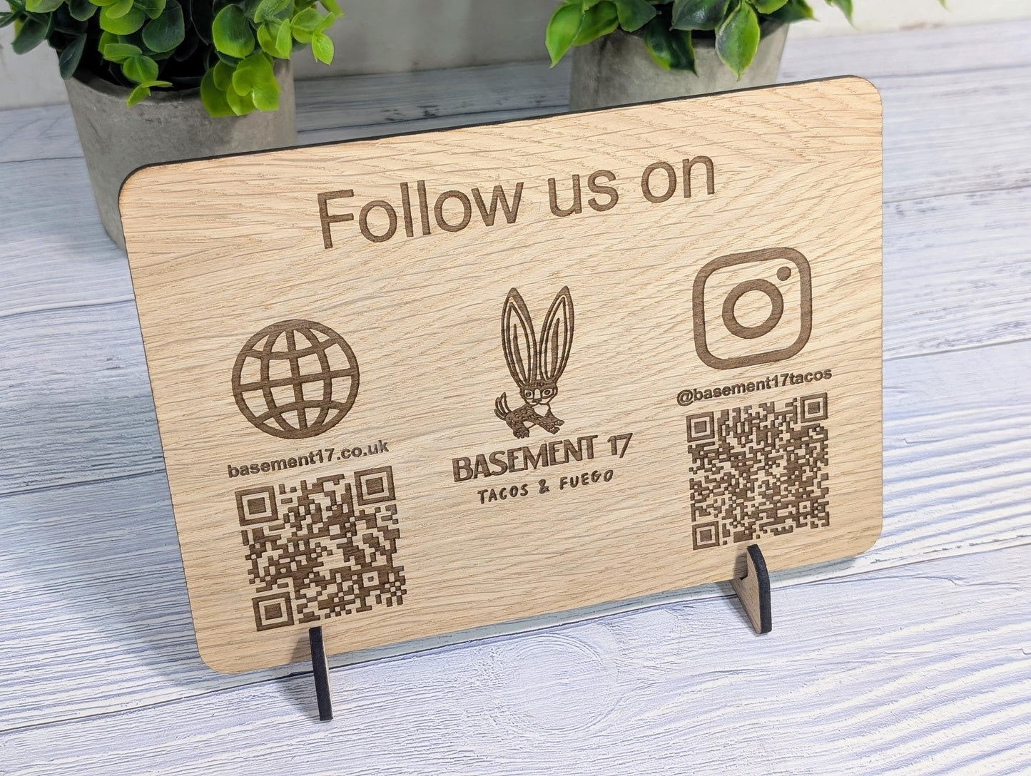 Wooden Social Media Sign | Custom QR Codes for Website, Instagram & Facebook | Handmade Sustainable Craft | Market Stall Signage Plaque