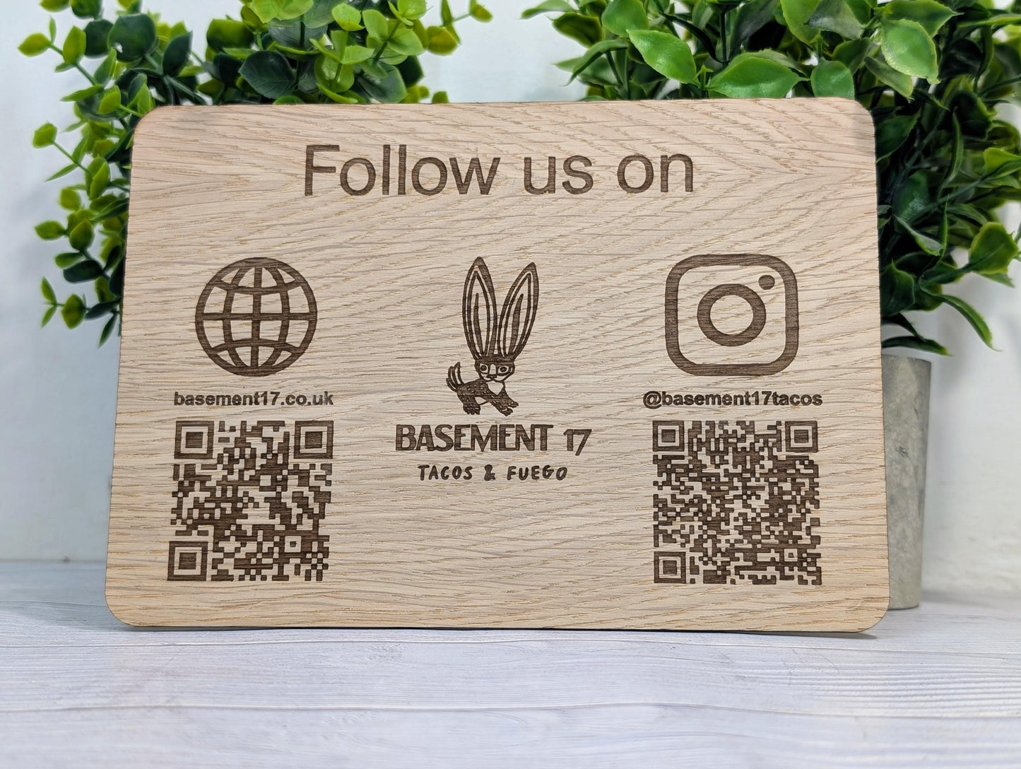 Wooden Social Media Sign | Custom QR Codes for Website, Instagram & Facebook | Handmade Sustainable Craft | Market Stall Signage Plaque