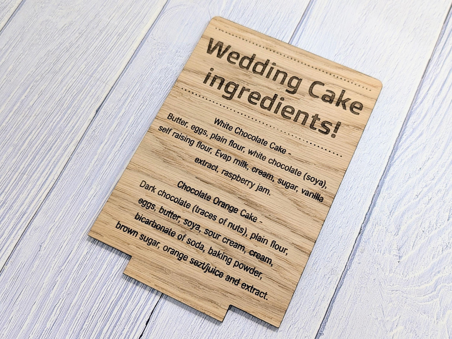 Wedding Cake Food Allergy Sign – Custom Engraved Personalised Wooden Safety Notice, Catering, Baking, Intolerance & Coeliac Info for Events