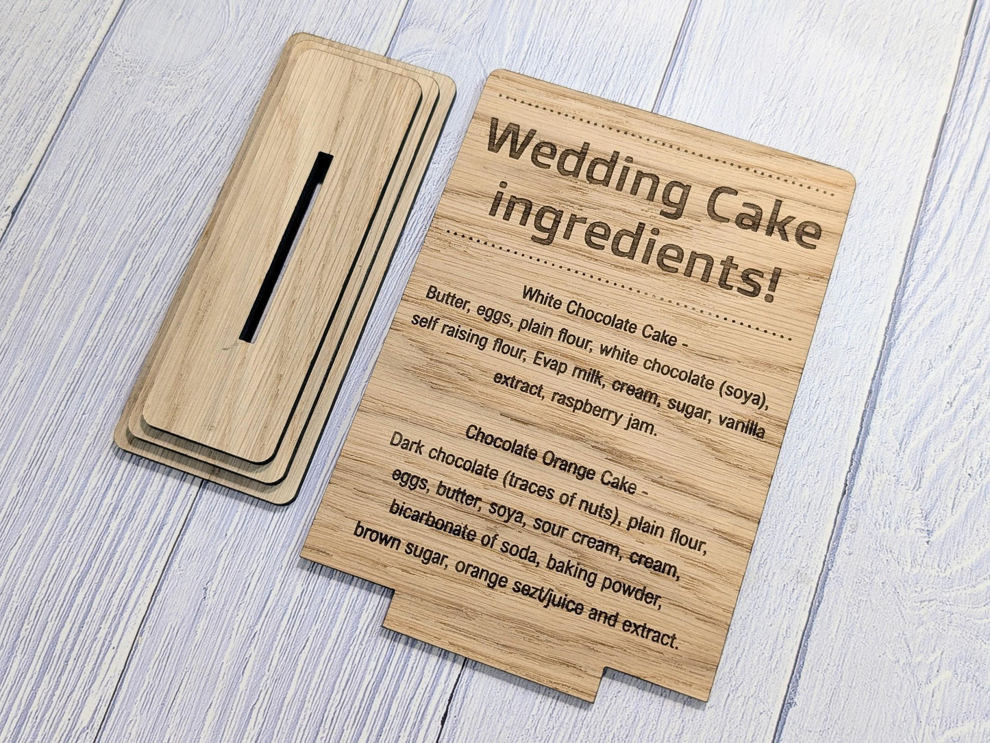 Wedding Cake Food Allergy Sign – Custom Engraved Personalised Wooden Safety Notice, Catering, Baking, Intolerance & Coeliac Info for Events