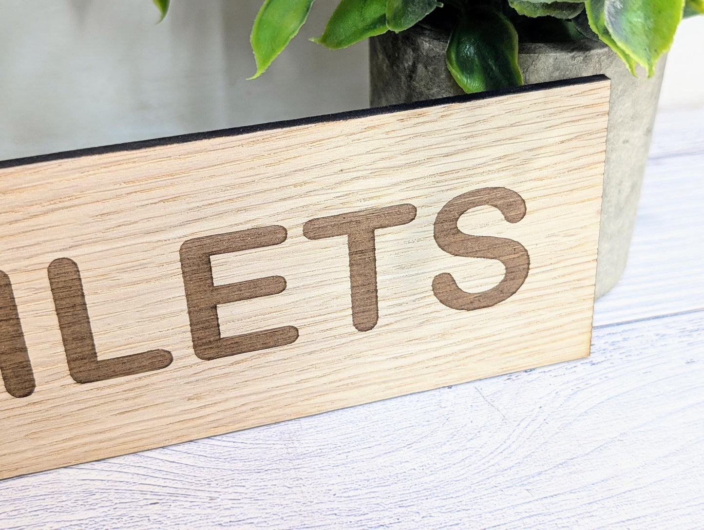 Toilets Sign – Personalised Wooden Toilet Door Sign | Custom Text Oak Veneer Wall Plaque | Private Shop Cafe Warehouse Office Signage