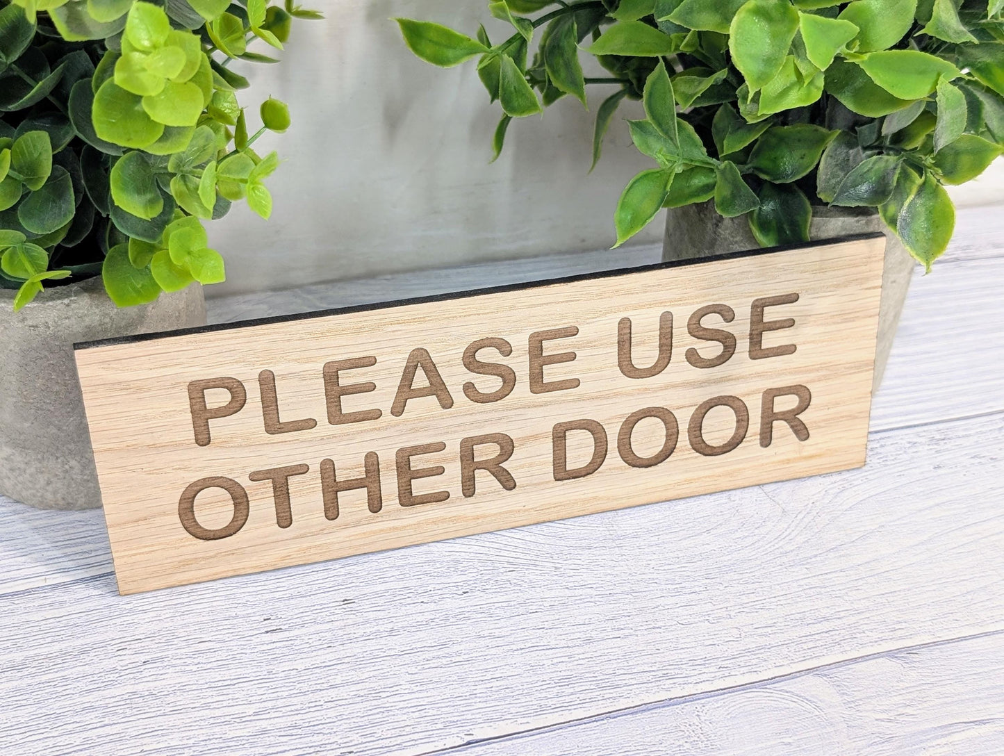 Please Use Other Door Sign – Personalised Wooden Door Sign | Custom Text Oak Veneer Wall Plaque | Private Shop Cafe Warehouse Office Signage