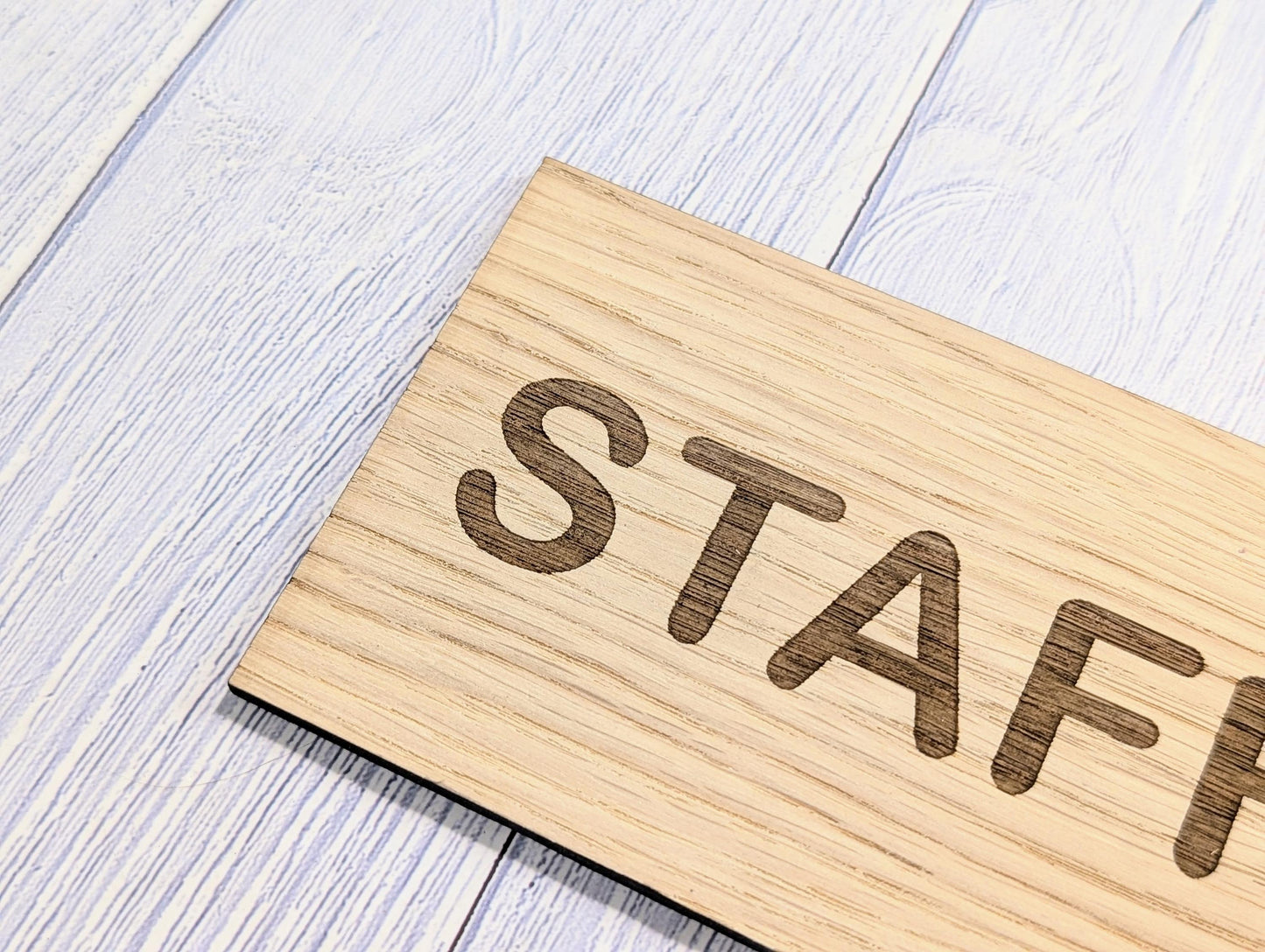 Staff Only Sign – Personalised Wooden Door Sign | Custom Text Oak Veneer Wall Plaque | Private Shop Cafe Warehouse Office Signage