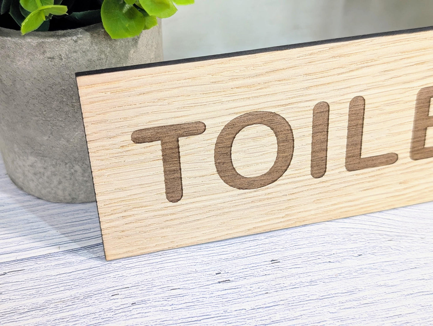 Toilets Sign – Personalised Wooden Toilet Door Sign | Custom Text Oak Veneer Wall Plaque | Private Shop Cafe Warehouse Office Signage