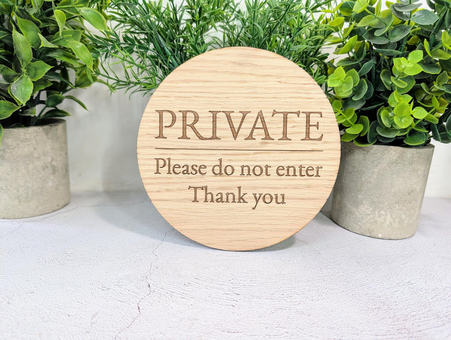 Private Do Not Enter Sign – Circular Oak Veneered Wooden Sign for Business, BnB or Home, Indoor Use Only, Handmade in Wales, Plastic-Free