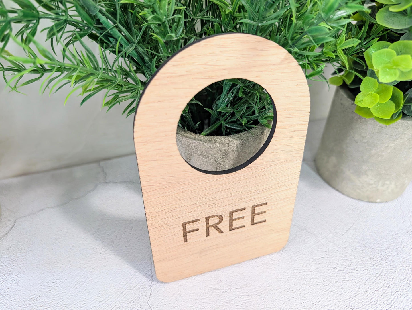 In Use / Free - Door Hanger – Double-Sided Oak Veneered Sign, Slip-Over Handle, Eco Friendly Wood, Made in Wales, Plastic-Free Packaging