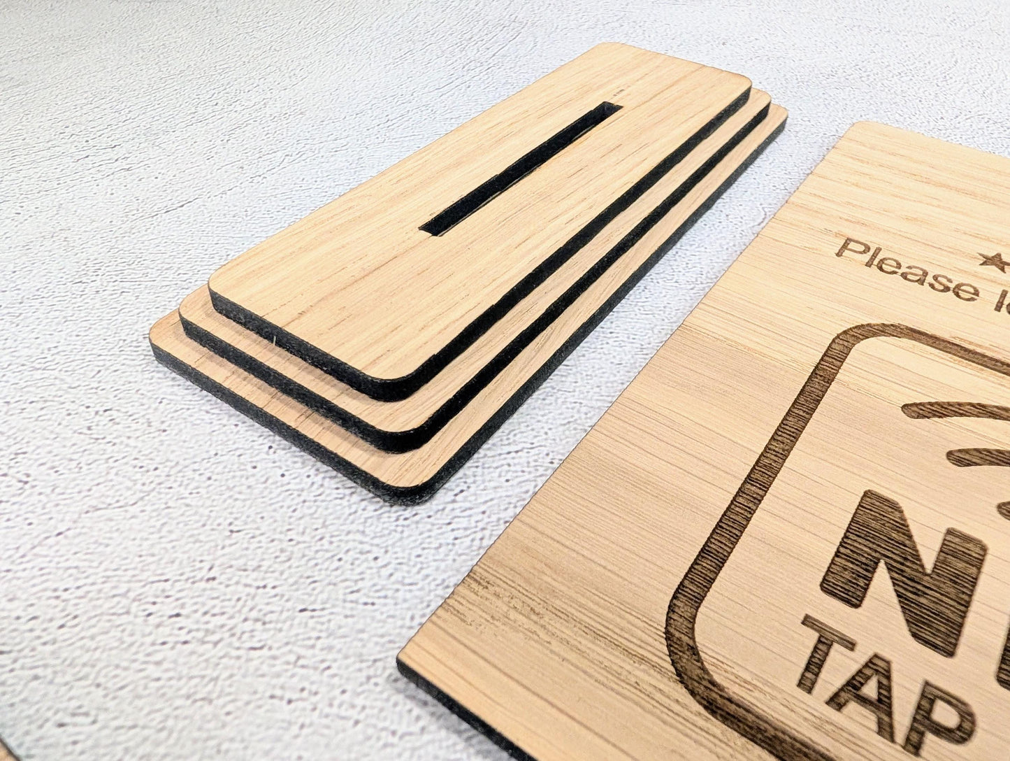 NFC Google Review Sign – Oak Veneered Business Review Display, Tap to Review Stand, Eco Friendly Wood, Plastic-Free, 2 Sizes