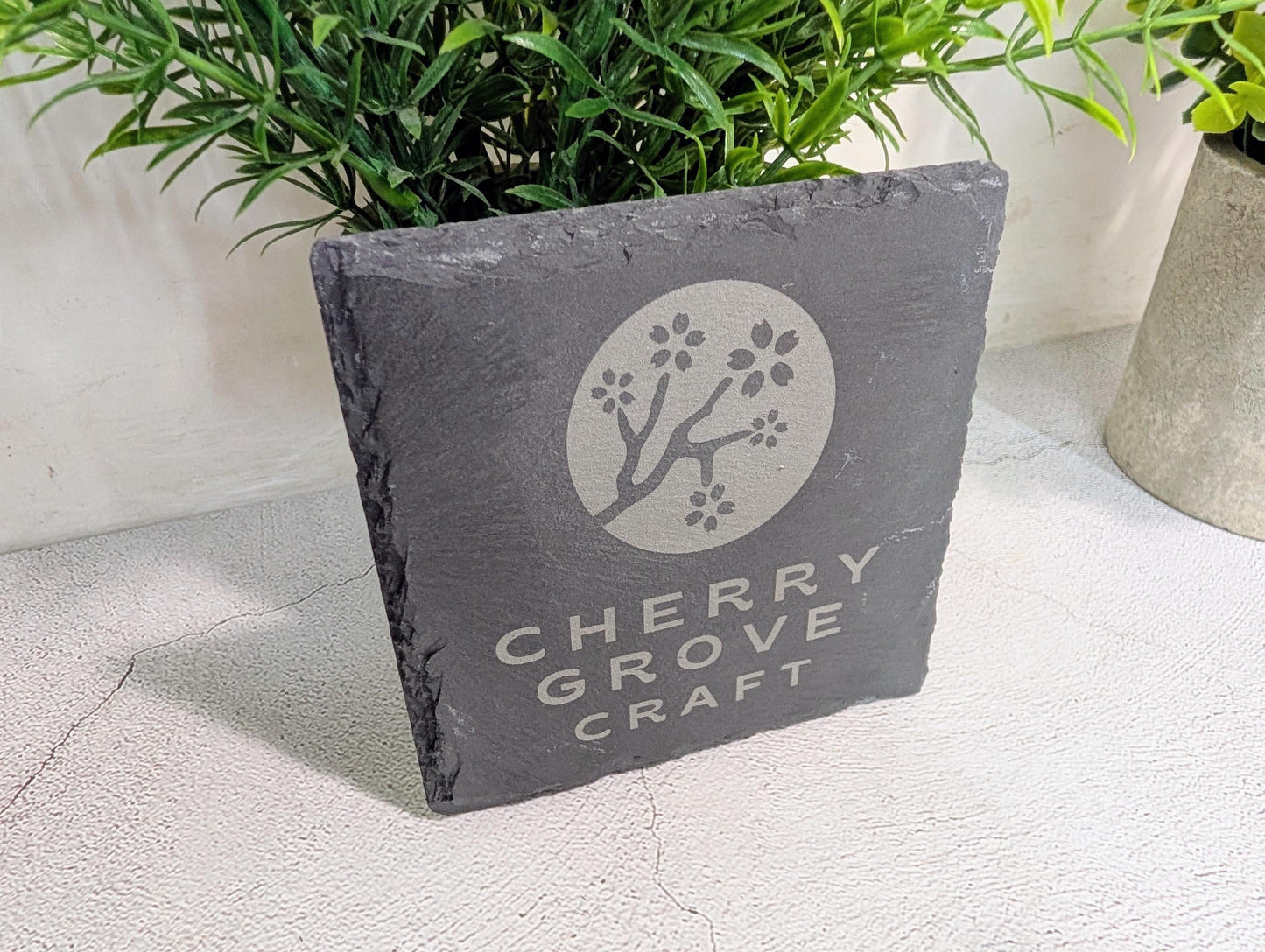 Custom Logo Slate Coaster – Branded Business Coaster, Engraved Drink Mat for Shops, Salons, Cafés, Pubs, Restaurants, Handmade in Wales