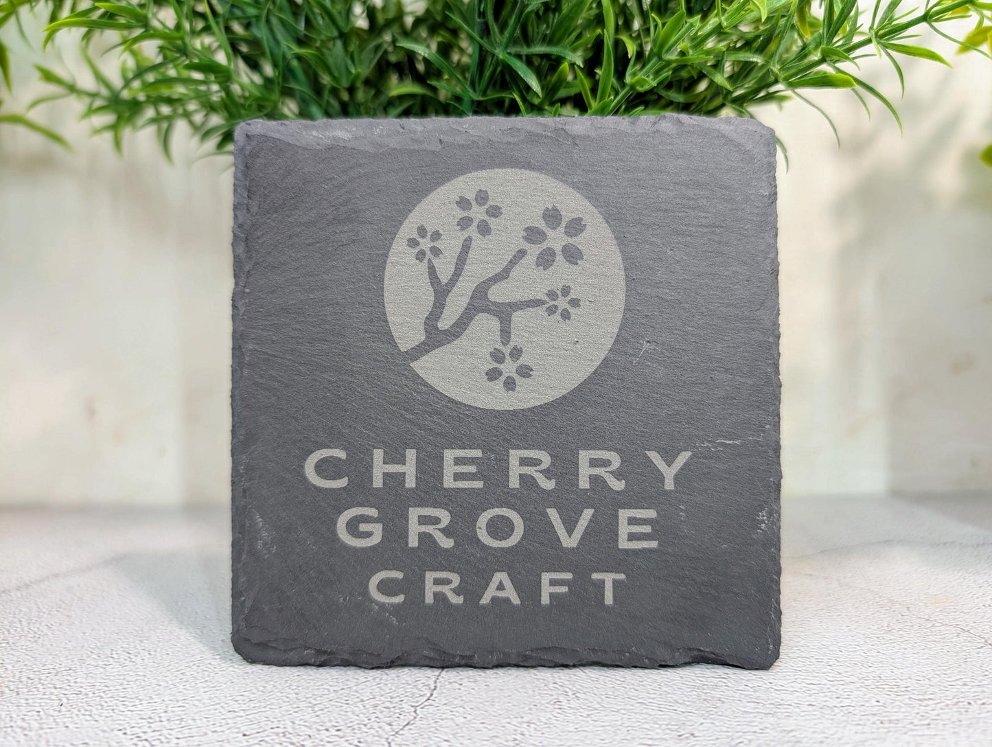 Custom Logo Slate Coaster – Branded Business Coaster, Engraved Drink Mat for Shops, Salons, Cafés, Pubs, Restaurants, Handmade in Wales