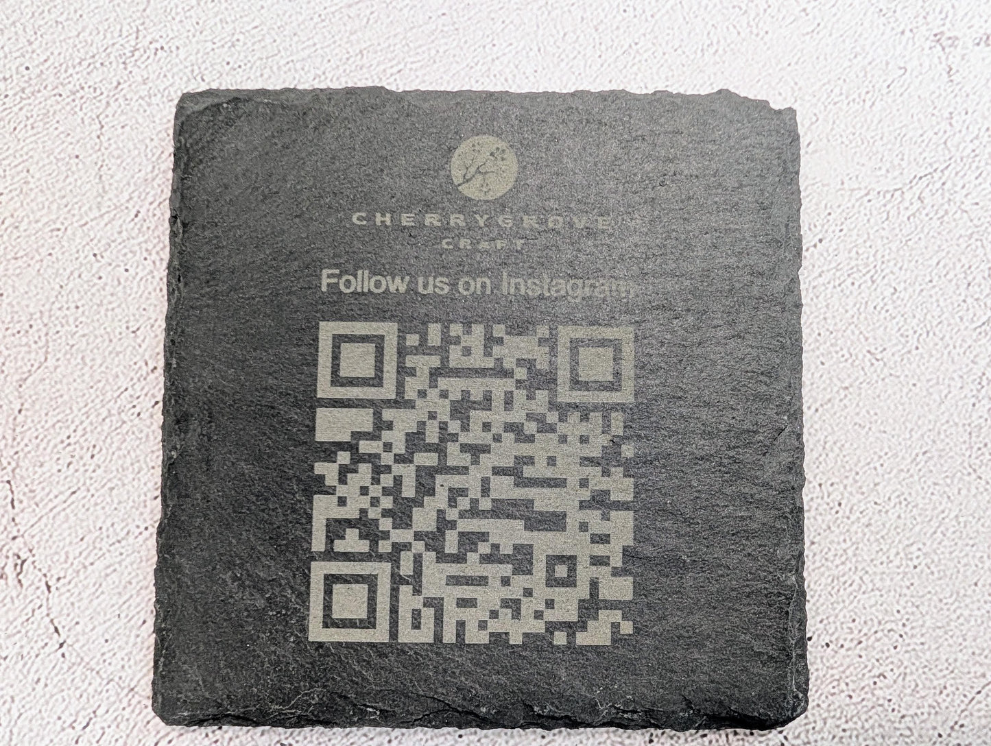 Social Media Slate Coaster – Engraved QR Code Business Promo, Follow Us Coaster, Handmade in Wales, Plastic-Free Packaging