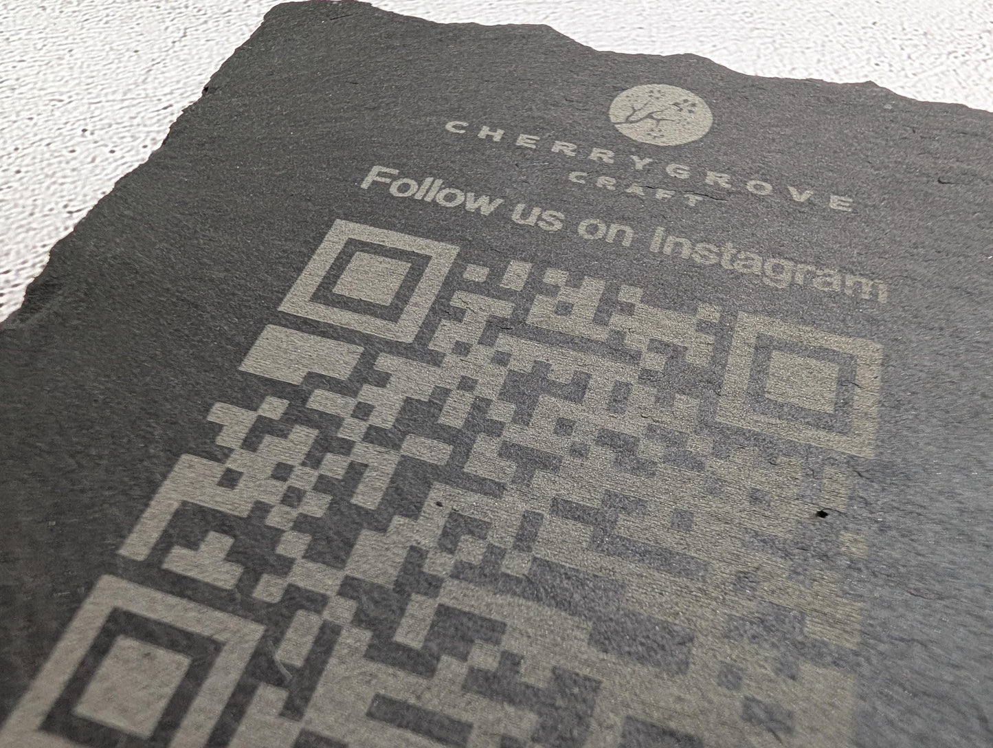 Social Media Slate Coaster – Engraved QR Code Business Promo, Follow Us Coaster, Handmade in Wales, Plastic-Free Packaging