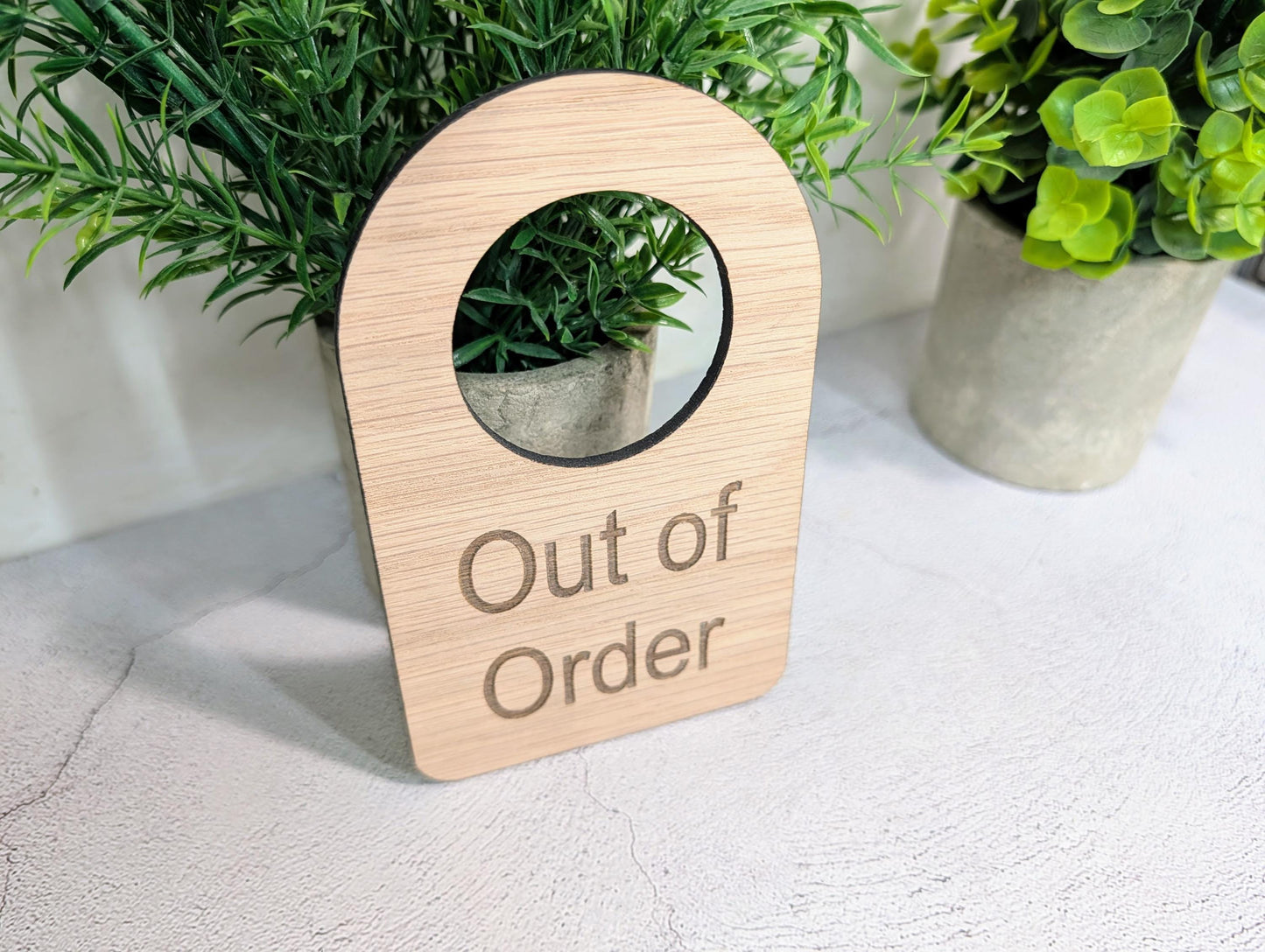 Out of Order Door Hanger – Oak Veneered Wooden Sign for Toilets, Rooms or Equipment, Indoor Use, Handmade from Wood