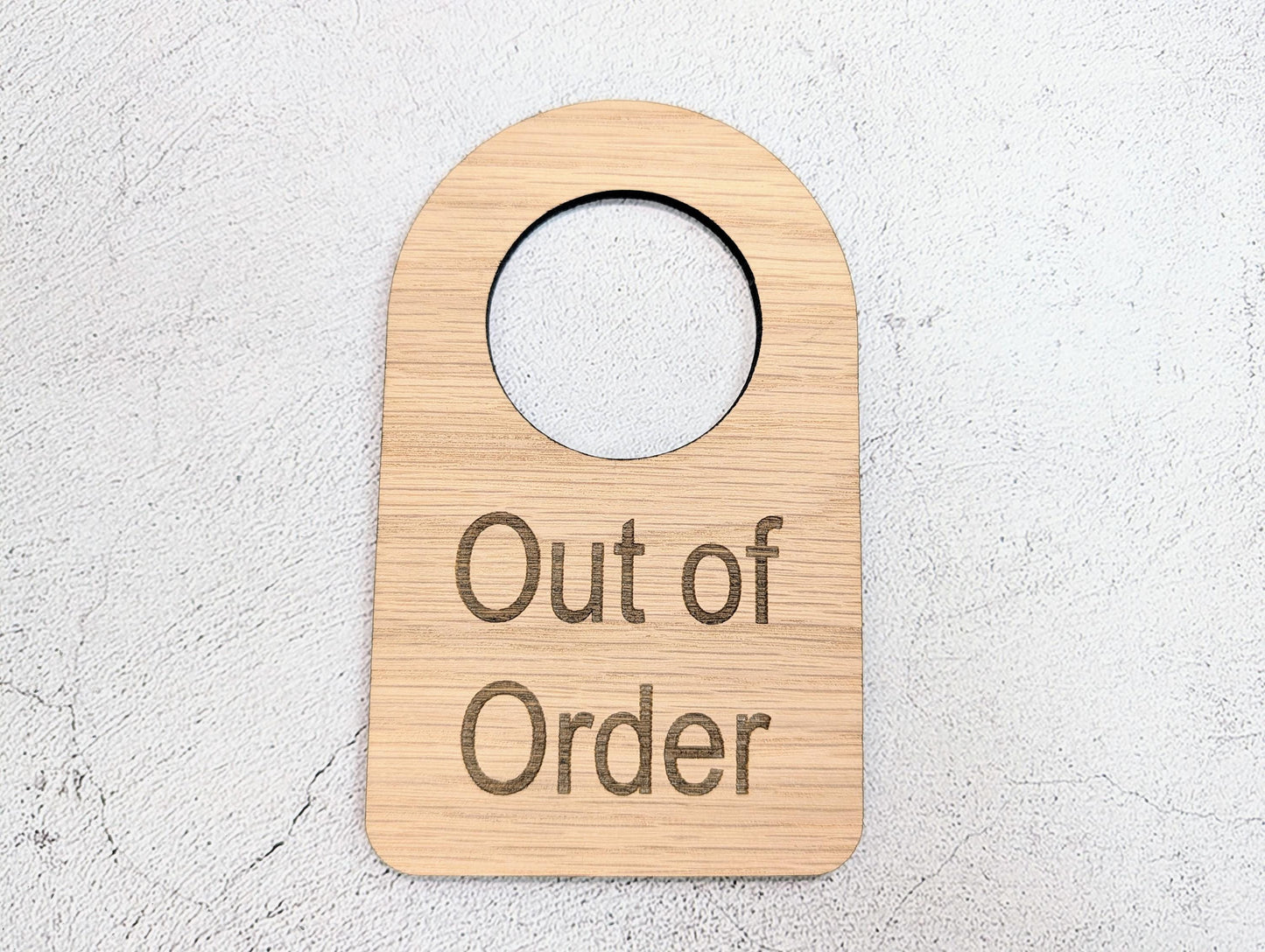 Out of Order Door Hanger – Oak Veneered Wooden Sign for Toilets, Rooms or Equipment, Indoor Use, Handmade from Wood