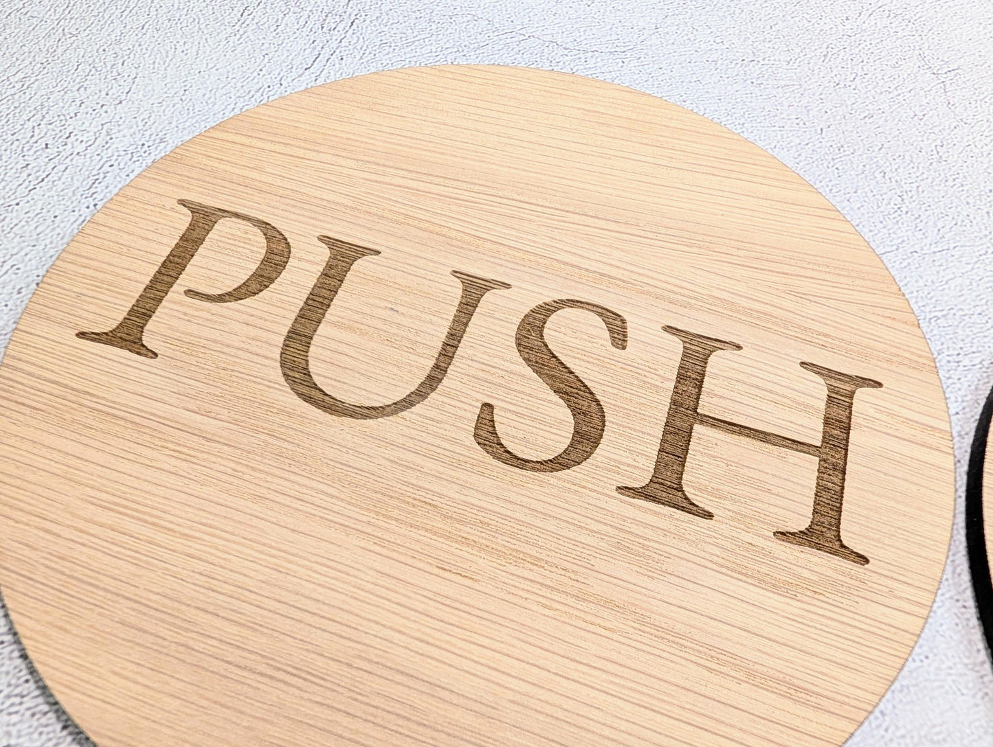 PUSH & PULL Door Sign Set – Circular Oak Veneered Wooden Signs for Entryways, Eco Friendly, Handmade in Wales, 2 Sizes Available