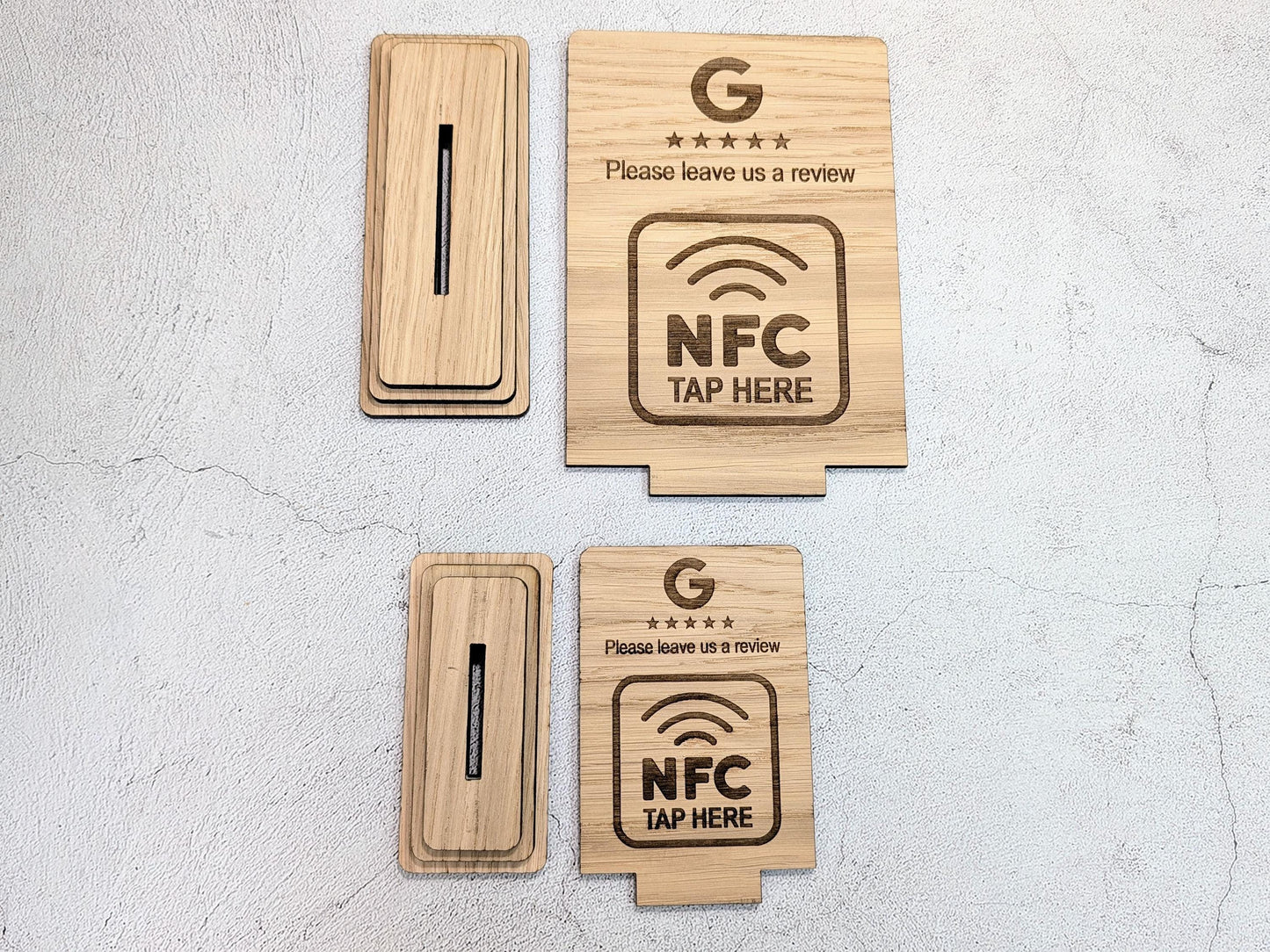 NFC Google Review Sign – Oak Veneered Business Review Display, Tap to Review Stand, Eco Friendly Wood, Plastic-Free, 2 Sizes