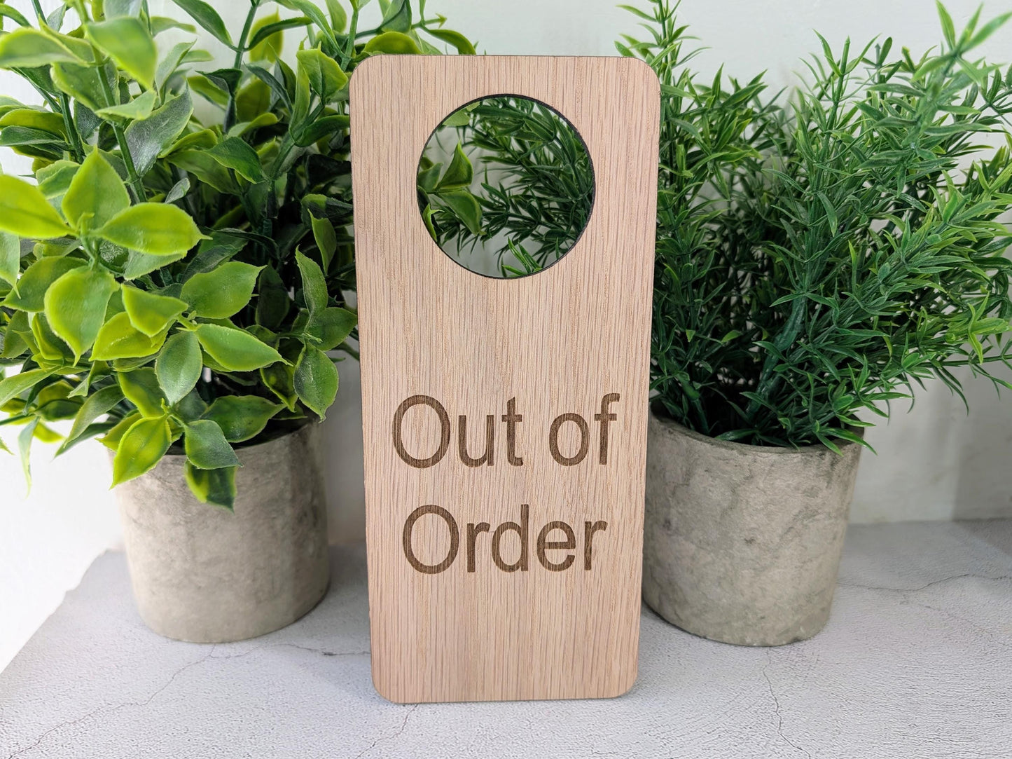 Out of Order Door Hanger – Oak Veneered Sign, Personalised Wooden Door Sign, Handmade in Wales, Plastic-Free Packaging