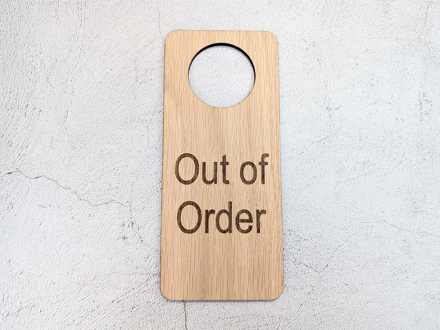 Out of Order Door Hanger – Oak Veneered Sign, Personalised Wooden Door Sign, Handmade in Wales, Plastic-Free Packaging