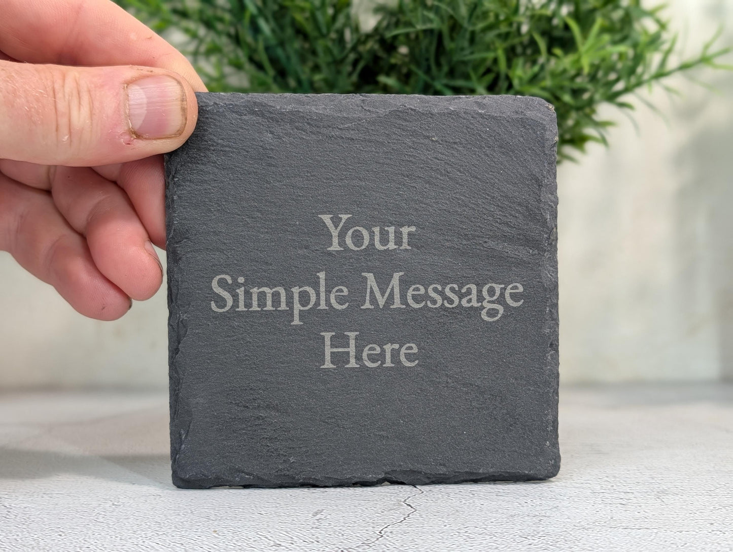 Personalised Slate Coaster – Custom Engraved Slate Drink Coaster, Eco Gift, Plastic-Free Packaging, Handmade in Wales