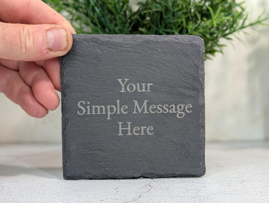 Personalised Slate Coaster – Custom Engraved Slate Drink Coaster, Eco Gift, Plastic-Free Packaging, Handmade in Wales