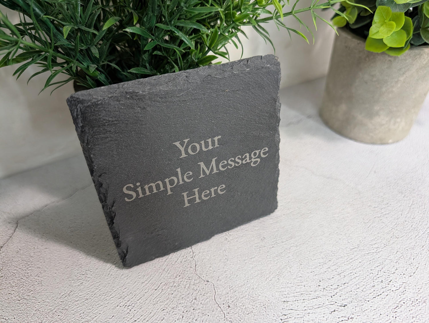 Personalised Slate Coaster – Custom Engraved Slate Drink Coaster, Eco Gift, Plastic-Free Packaging, Handmade in Wales