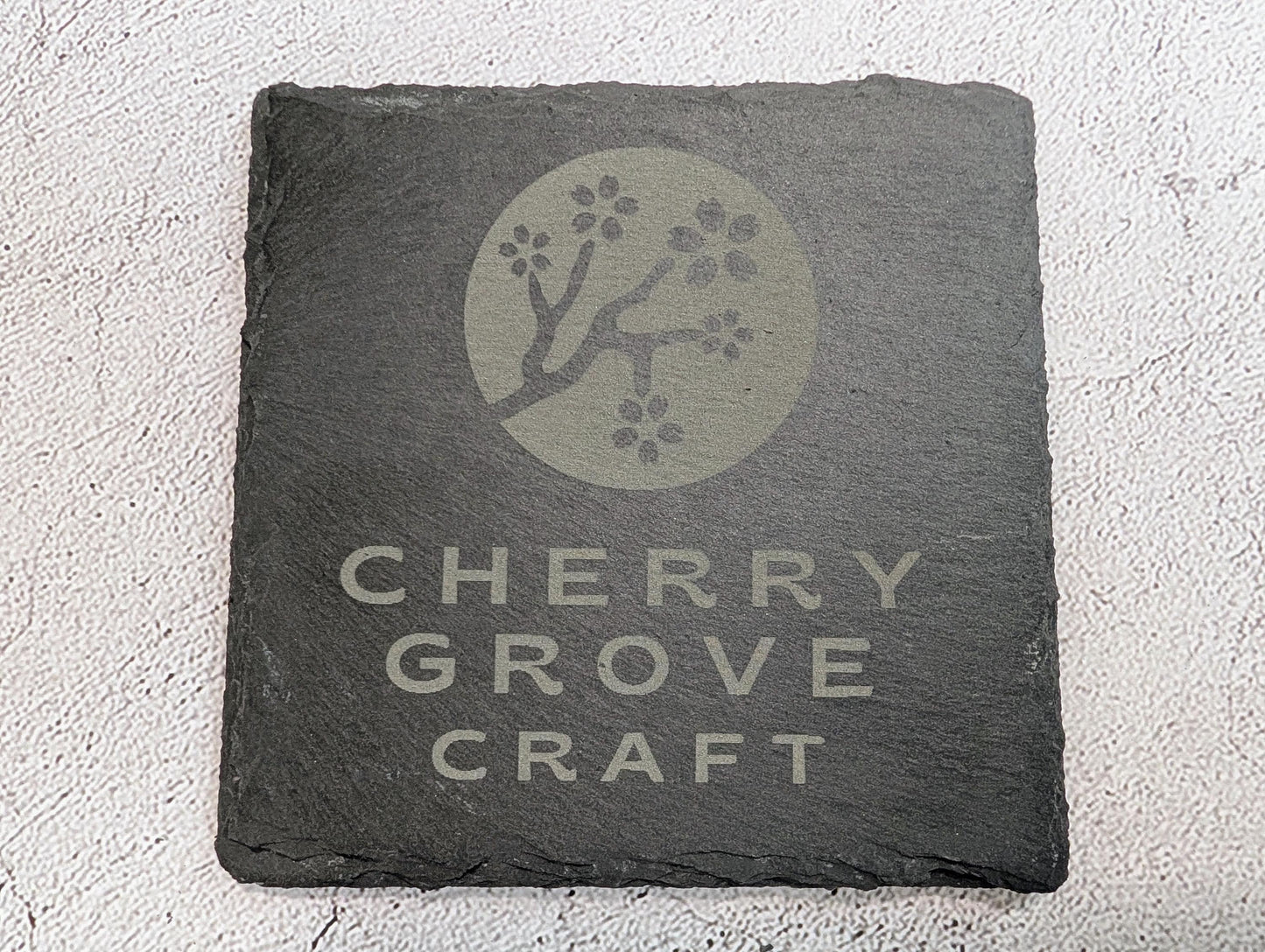 Custom Logo Slate Coaster – Branded Business Coaster, Engraved Drink Mat for Shops, Salons, Cafés, Pubs, Restaurants, Handmade in Wales