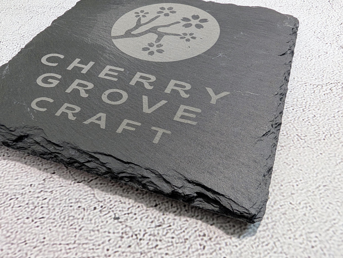 Custom Logo Slate Coaster – Branded Business Coaster, Engraved Drink Mat for Shops, Salons, Cafés, Pubs, Restaurants, Handmade in Wales