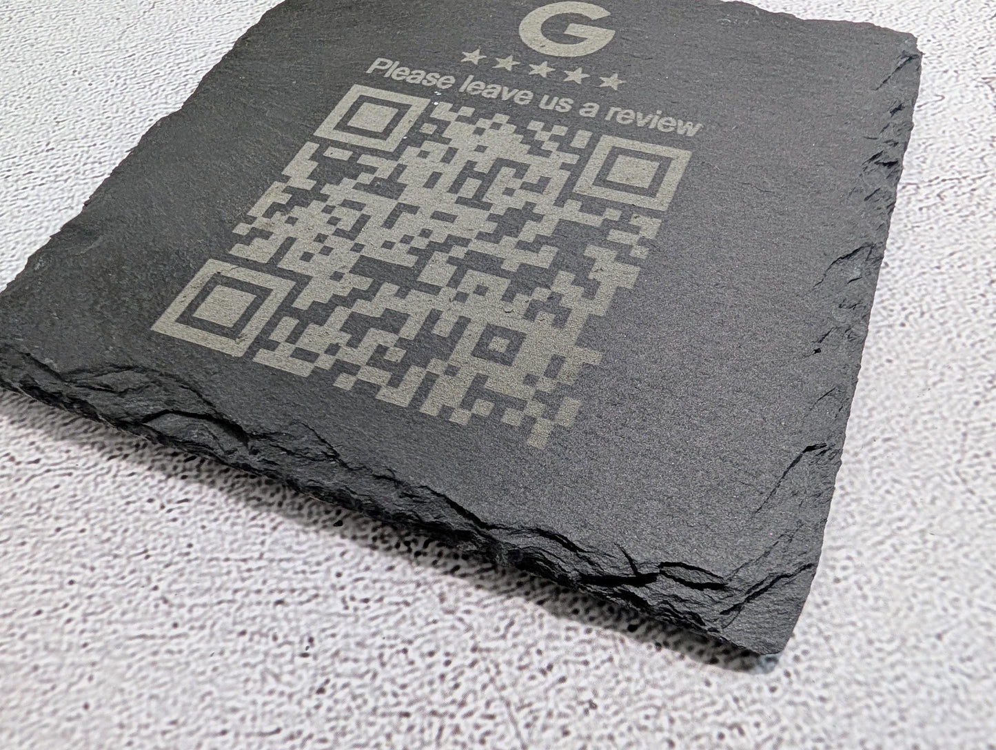 Google Review Slate Coaster – Engraved QR Code Review Gift for Businesses, Handmade in Wales, Plastic-Free Packaging