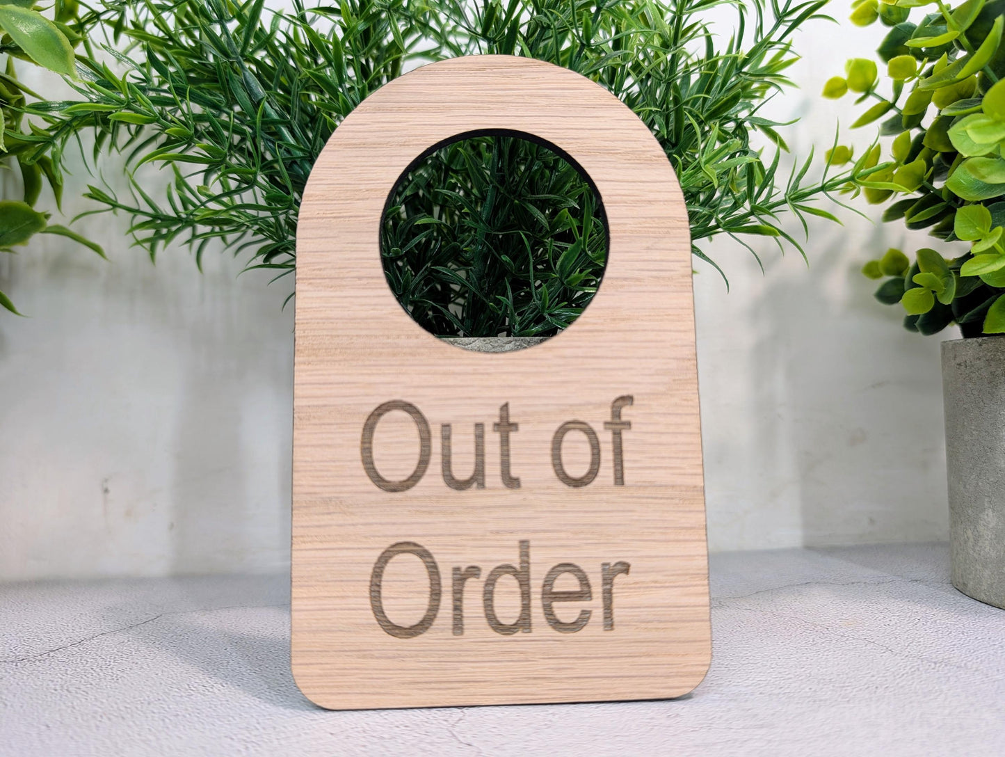 Out of Order Door Hanger – Oak Veneered Wooden Sign for Toilets, Rooms or Equipment, Indoor Use, Handmade from Wood