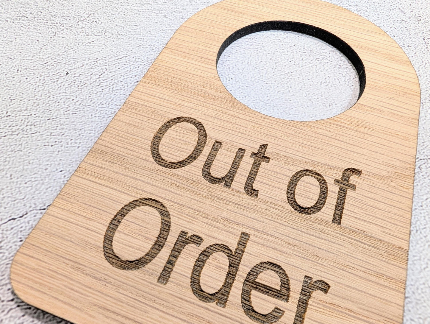Out of Order Door Hanger – Oak Veneered Wooden Sign for Toilets, Rooms or Equipment, Indoor Use, Handmade from Wood