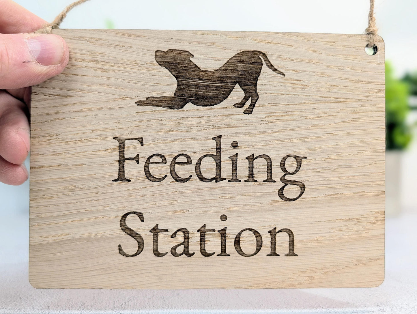 Dog Feeding Station Sign | Hanging Oak Veneer | Cafés & Pubs